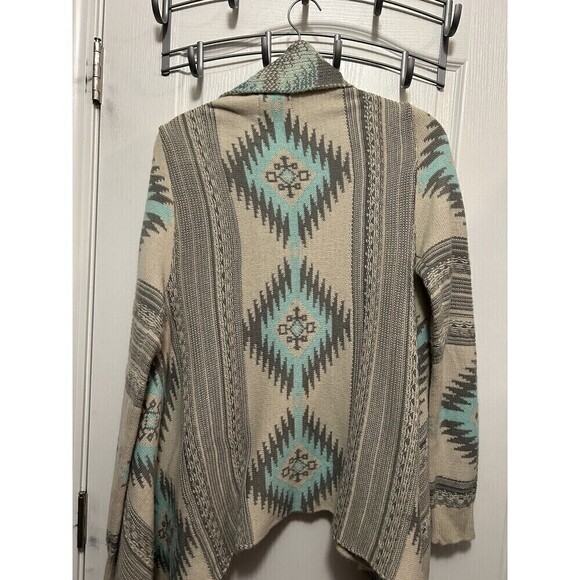 Dreamers Open Front Cardigan Sweater Women’s Medium/ Large Tribal Print Aqua - Picture 4 of 16